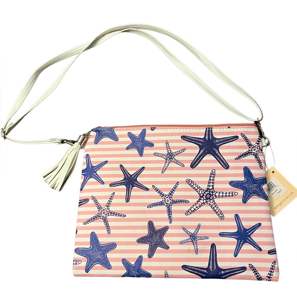 Pink Stripe & Starfish Beach/Casual/Preppy Purse & Clutch with Adjustable Straps